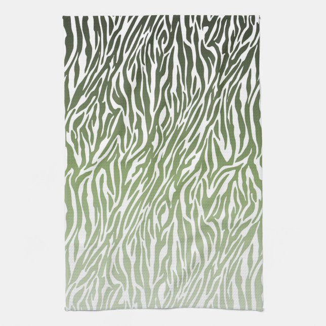 Wild Green Zebra Print Ombre Tea Towel (Vertical)