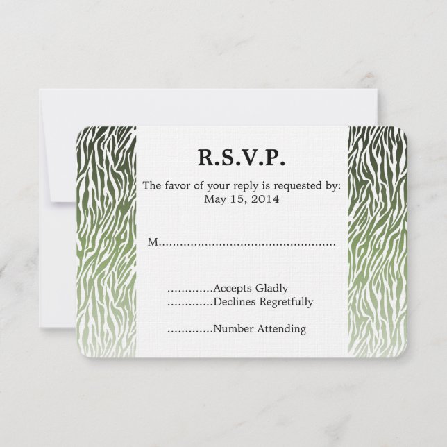 Wild Green Zebra Print Wedding RSVP (Front)