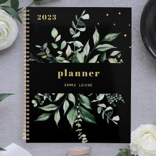 Wild Greenery Elegant Black Planner