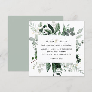 Wild Greenery Gold Modern Botanical Wedding Invitation