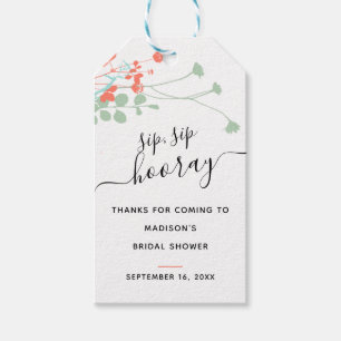 Wild Greenery Sip Sip Hooray Favour Bridal Shower Gift Tags