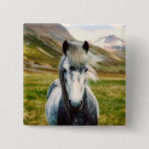 Wild Grey Horse in the Mountains 15 Cm Square Badge