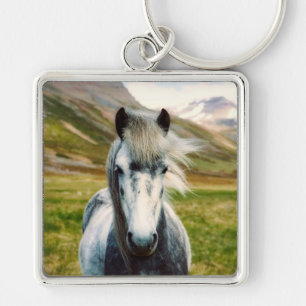 Wild Grey Horse in the Mountains Key Ring