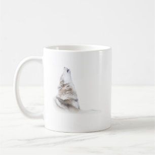 Wild grey wolf howls coffee mug