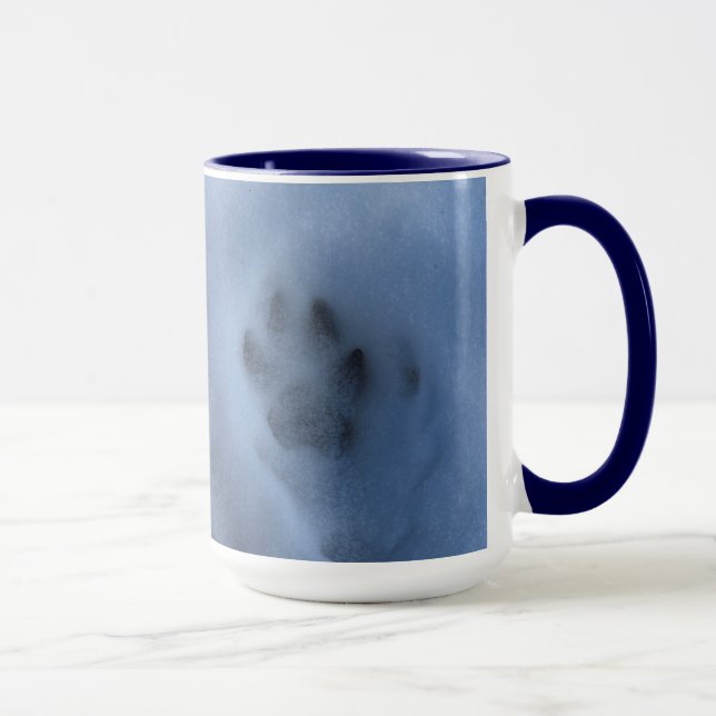 Wild Grey Wolf Paw Print in Winter Snow Mug (Right)