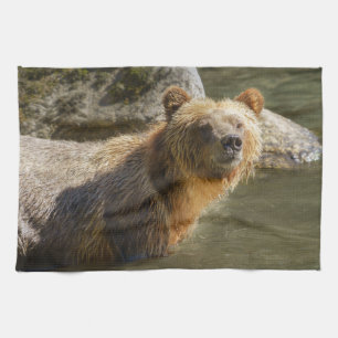 Wild Grizzly Bear At The Orford River Tea Towel
