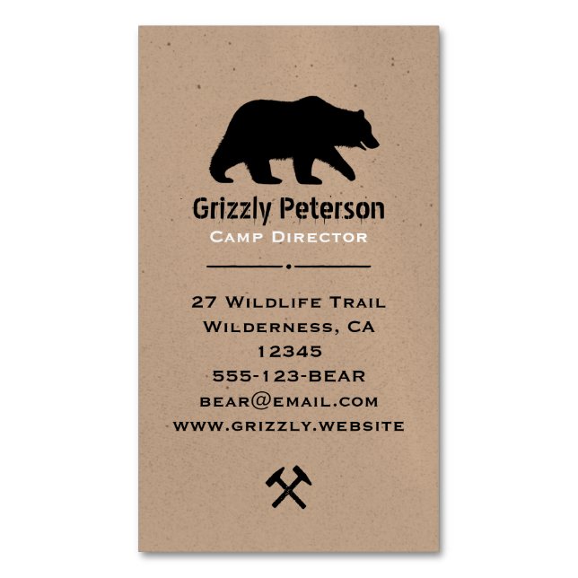 Wild Grizzly Bear Silhouette | Nature Wildlife Magnetic Business Card (Front Vertical)