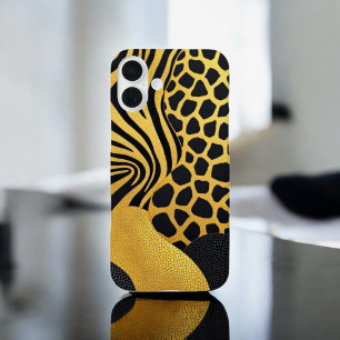 Wild Guard: Black and Yellow Animal Print iPhone 16 Plus Case