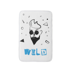 Wild Guy - Sketched Man in Black, White & Blue Bath Mat