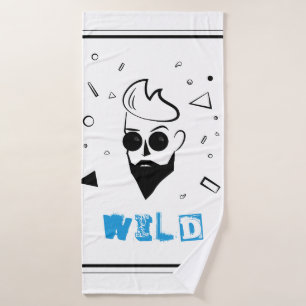 Wild Guy - Sketched Man in Black, White & Blue Bath Towel