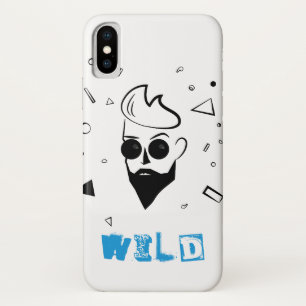 Wild Guy - Sketched Man in Black, White & Blue iPhone X Case