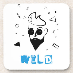 Wild Guy - Sketched Man in Black, White & Blue Coaster
