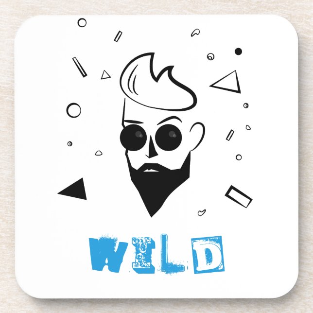 Wild Guy - Sketched Man in Black, White & Blue Coaster (Front)