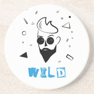 Wild Guy - Sketched Man in Black, White & Blue Coaster