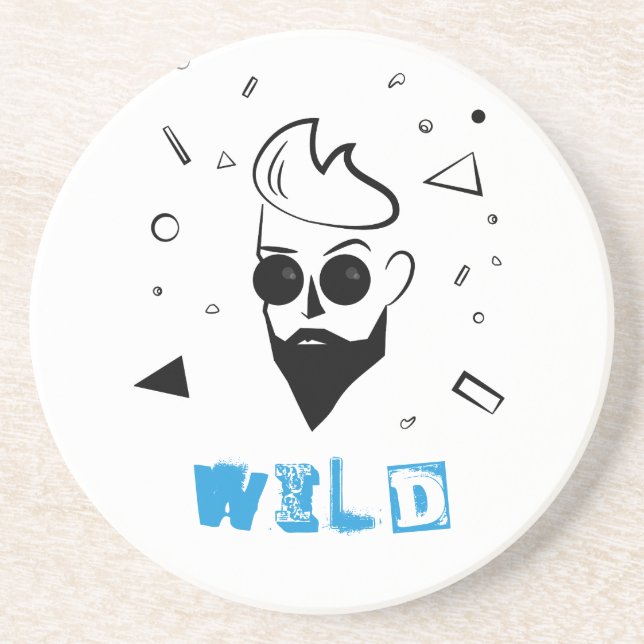 Wild Guy - Sketched Man in Black, White & Blue Coaster (Front)