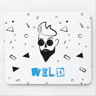 Wild Guy - Sketched Man in Black, White & Blue Mouse Mat
