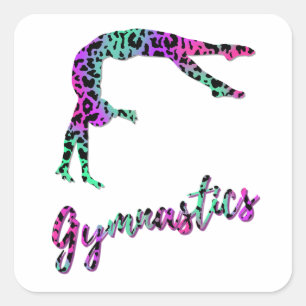 Wild Gymnastics Girl   Animal Print Gymnastics Square Sticker