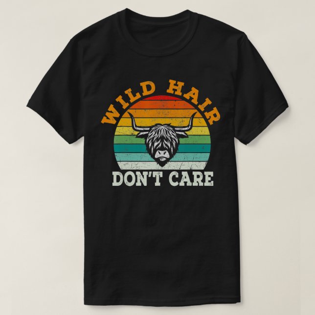 Wild Hair Don't Care Cow for Scottish Highland Cat T-Shirt (Design Front)