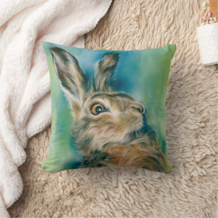 Wild Hare Exuberance Pastel Art Cushion
