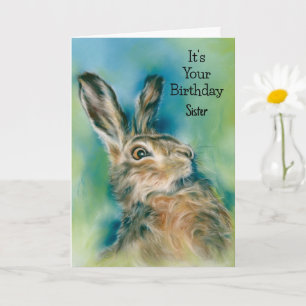 Wild Hare Exuberance Pastel Art Custom Birthday Card