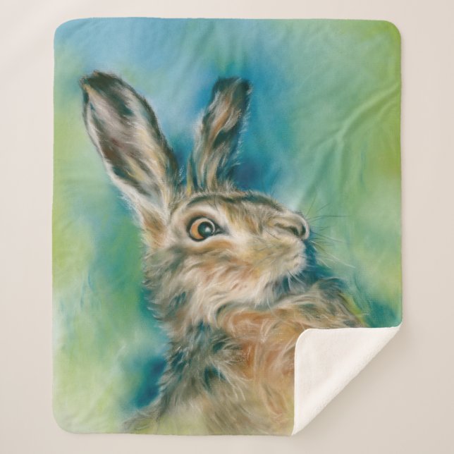 Wild Hare Exuberance Pastel Art Sherpa Blanket (Front)