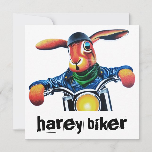 Wild hare, riding a motor cycle in leather (Front)