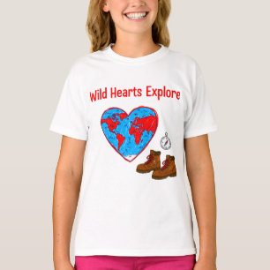 Wild Hearts Explore Map and Hiking Boots Art T-Shirt