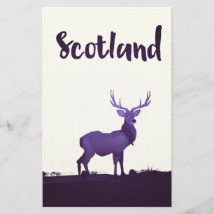 Wild Highland Scotland Stag Ink travel poster Stationery
