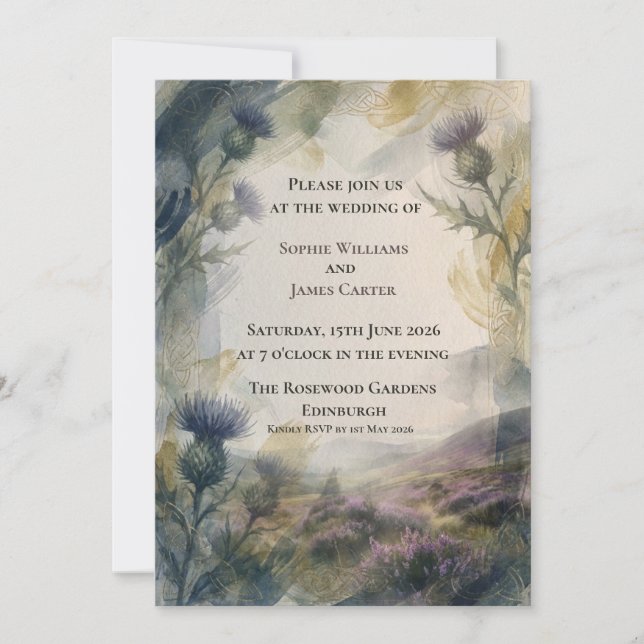 Wild Highland Thistle Celtic Wedding Invitation (Front)