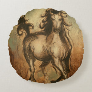 Wild Horse and Warm Colours Round Cushion