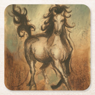 Wild Horse and Warm Colours Square Paper Coaster
