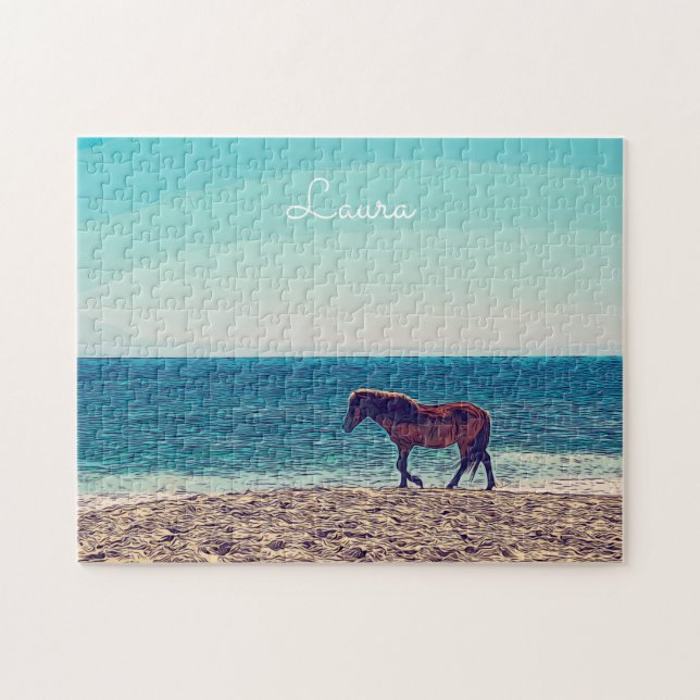 Wild Horse Beach Cute Personalised Jigsaw Puzzle (Horizontal)