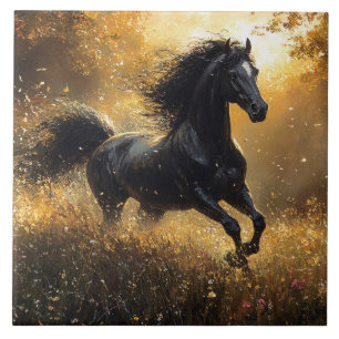Wild Horse Black Stallion Mustang Tile
