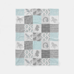 Wild Horse BoHo Fleece Blanket - Aqua/Grey