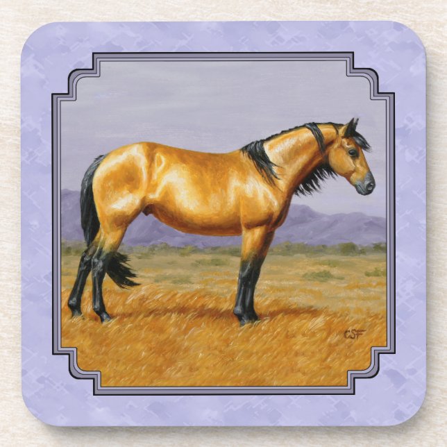 Wild Horse Buckskin Stallion Purple Coaster (Front)