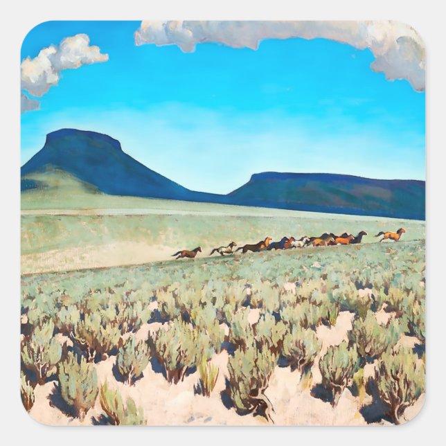 “Wild Horse Country” by Maynard Dixon Square Sticker (Front)
