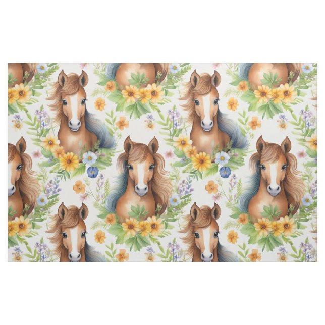 Wild Horse Flowing Mane Yellow Floral Greenery Fabric (Fat Quarter)
