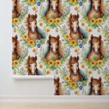 Wild Horse Flowing Mane Yellow Floral Greenery
