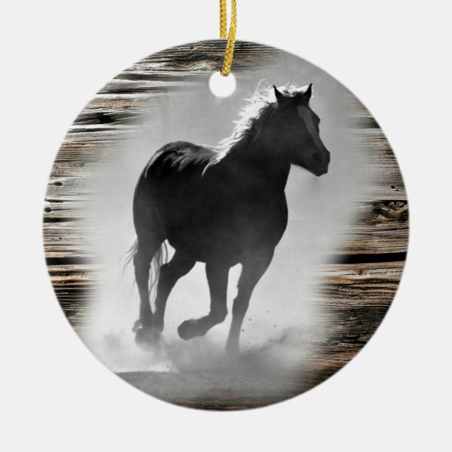 Wild Horse Galloping Ceramic Tree Decoration (Front)