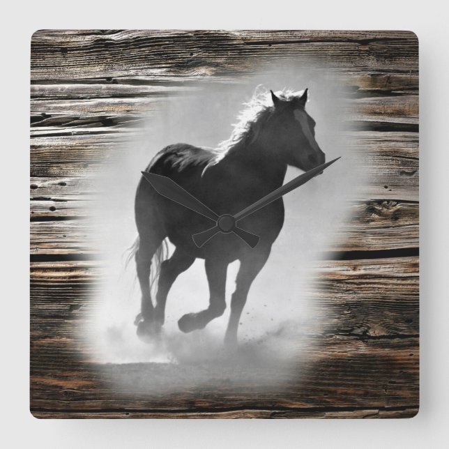 Wild Horse Galloping Square Wall Clock (Front)