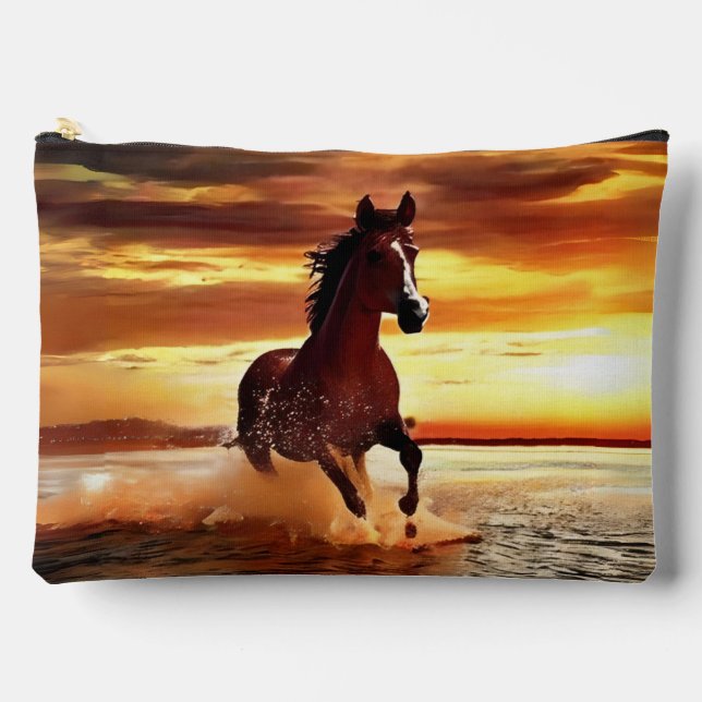 Wild Horse Galloping Through Surf Accessory Pouch (Front)