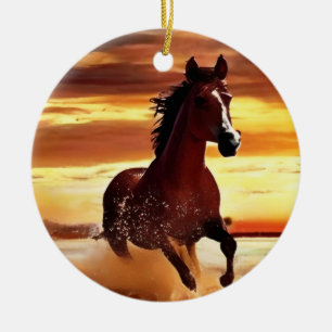 Wild Horse Galloping Through Surf  Ceramic Tree Decoration