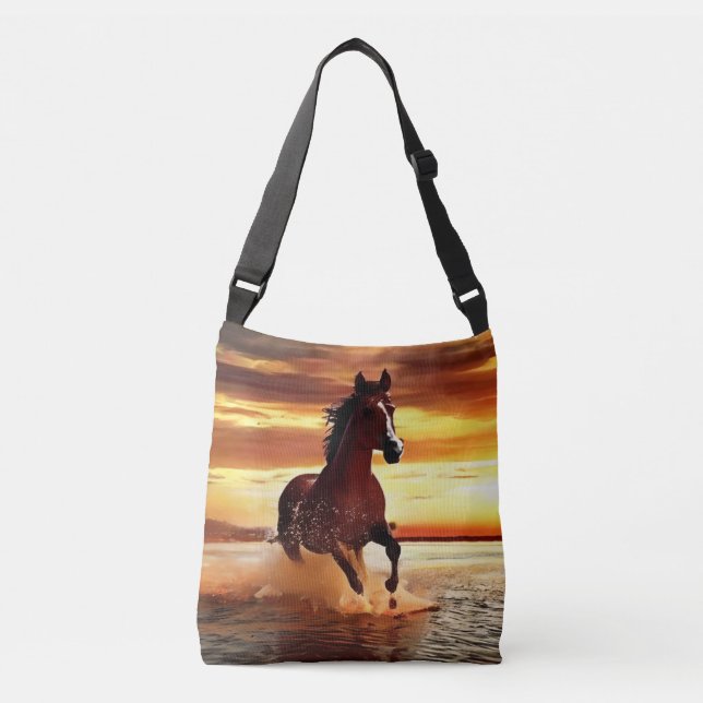 Wild Horse Galloping Through Surf Crossbody Bag (Front)