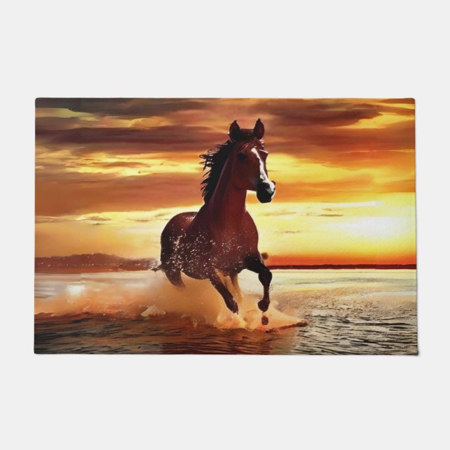 Wild Horse Galloping Through Surf Doormat (Front)