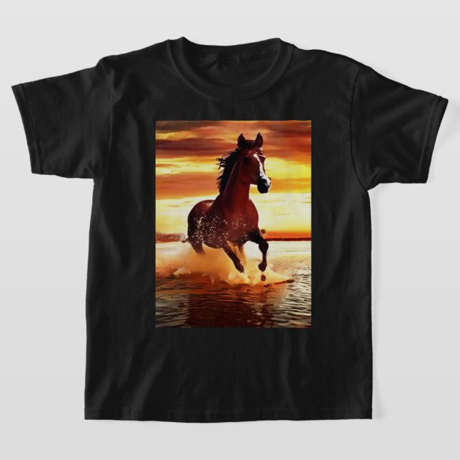 Wild Horse Galloping Through Surf Kid's Tee    (Laydown)
