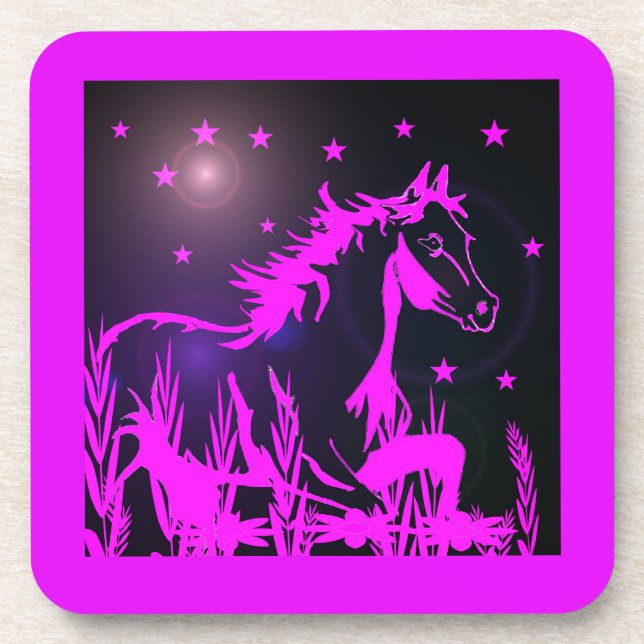 wild horse graphic, pink coaster (Front)