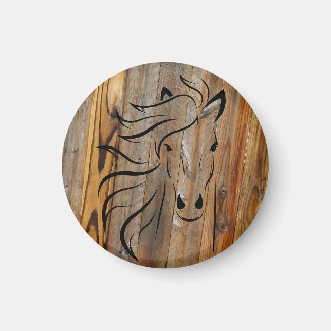 Wild Horse Head - Rustic Wood Look Magnet (Front)