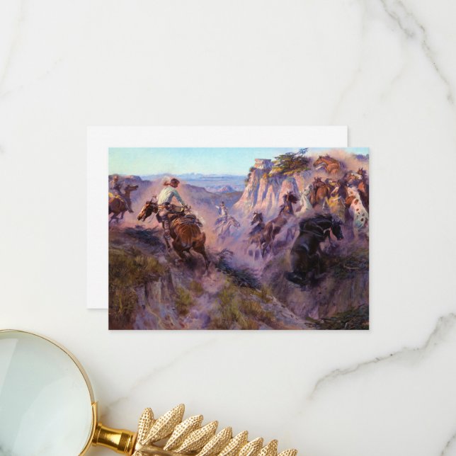 Wild Horse Hunters, 1913 by Charles Marion Russell Thank You Card (Front/Back In Situ)