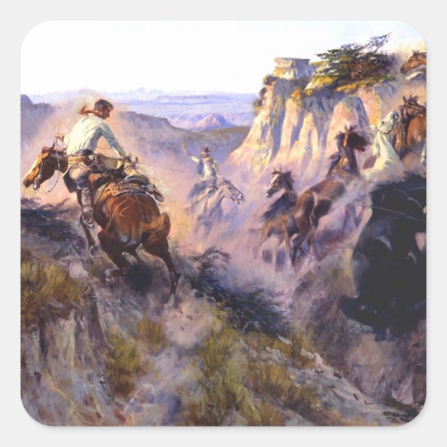 “Wild Horse Hunters” by Charles M Russell Square Sticker (Front)
