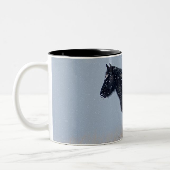 Wild Horse in a Snowstorm Two-Tone Coffee Mug (Left)